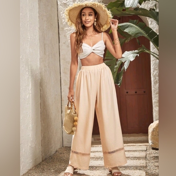 New guipure lace insert wide leg pants - Picture 3 of 8